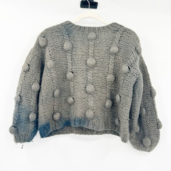 Mirstores Women Cozy Chunky Hand Knit Pom Pom Knot 100% Wool Sweater‎ XS Gray - Picture 6 of 6